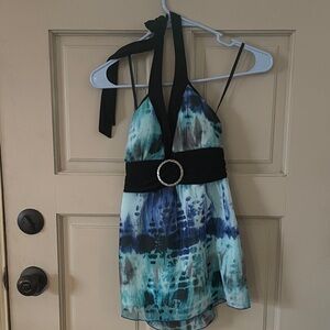 Halter top with Black Belt and Blue Tie-Dye